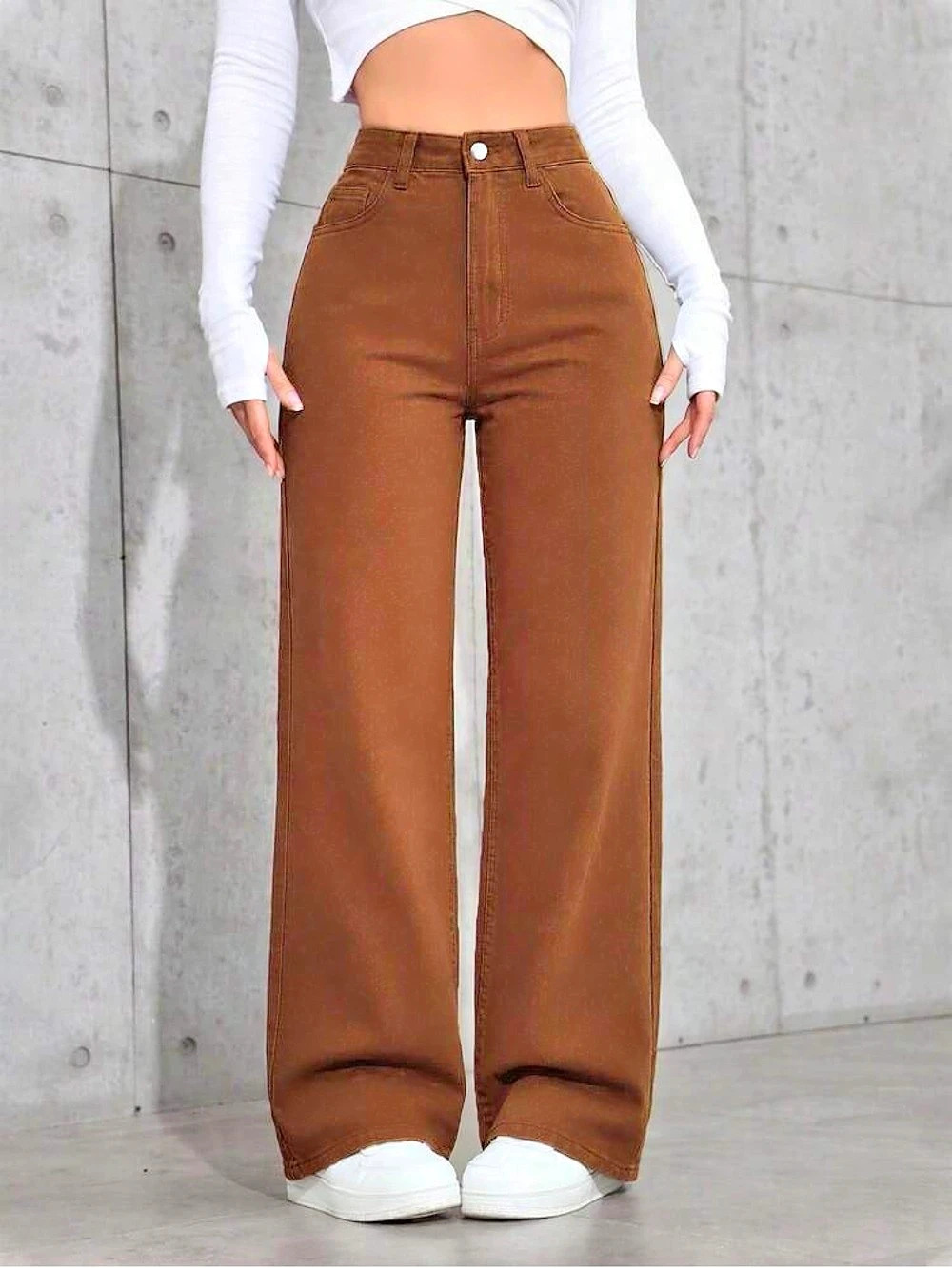 SHEIN Brown Corduroy Wide Leg High Rise Pants Size L NWOT